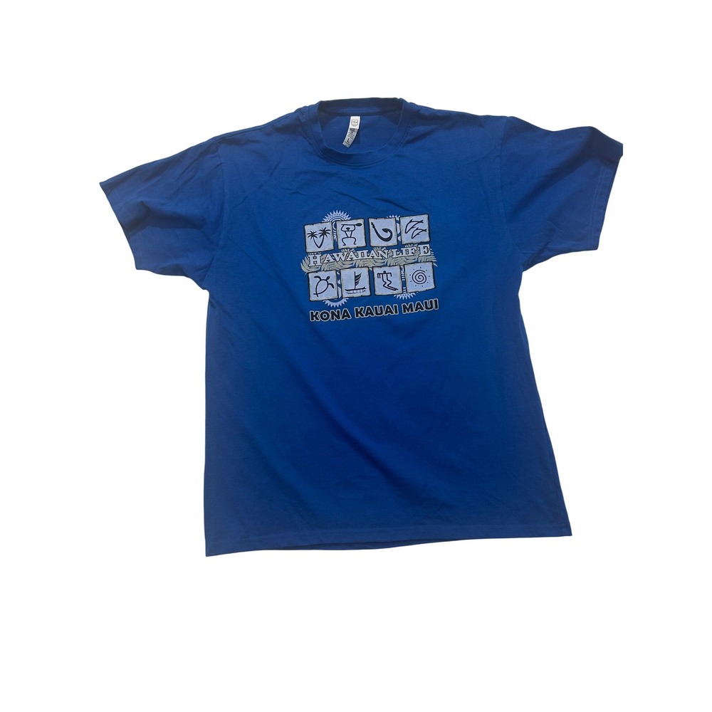 Factory Nine Hawaiian Life Graphic Tee Kona Kauai Maui Blue‎ T-Shirt L (559)